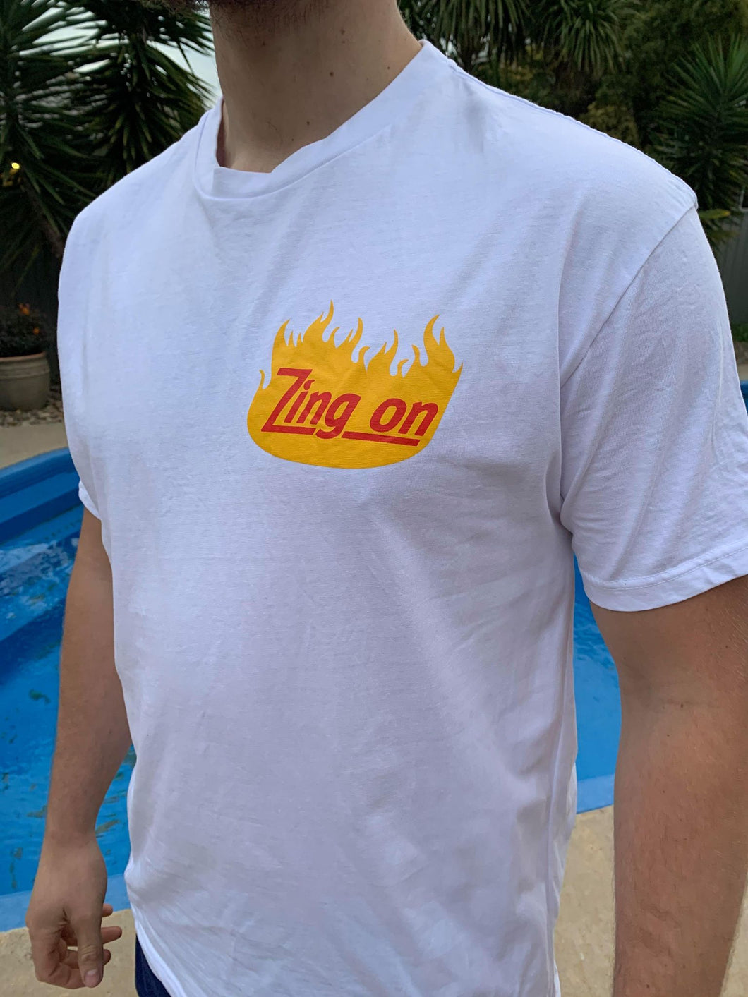 Zing On White Tall Tee - Flame